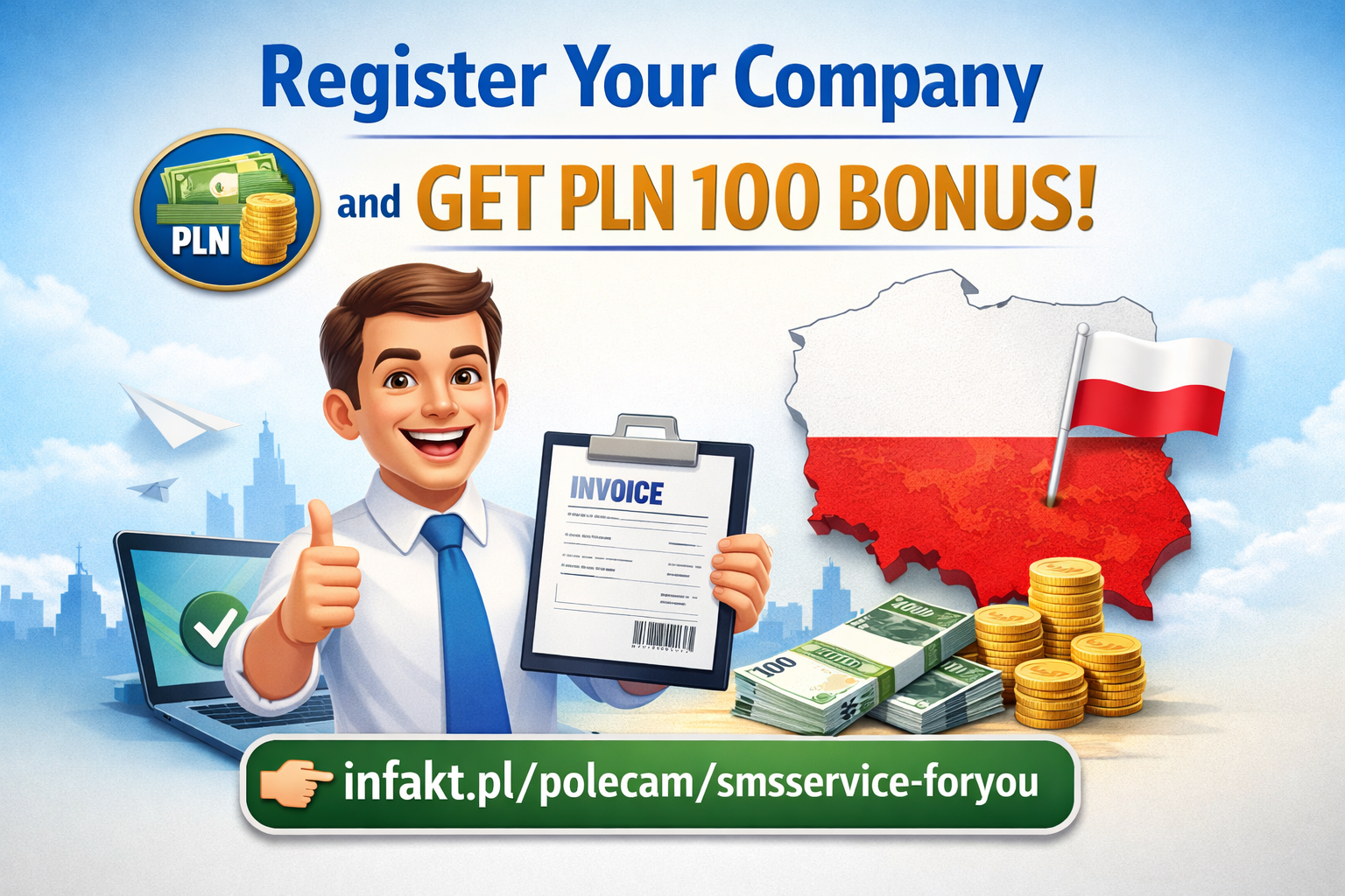 Register your company and get PLN 100 bonus.