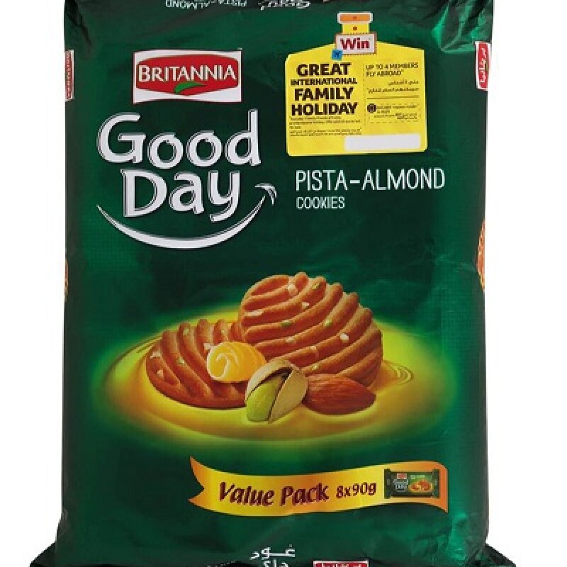 BRITANNIA GOOD DAY PISTA COOKIES (family pack) - cookies with pistachios 8 x 90 g