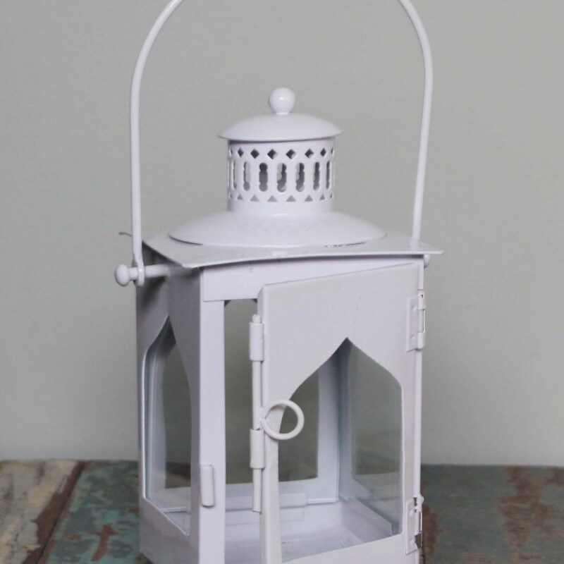 WHITE METAL LANTERN, SMALL