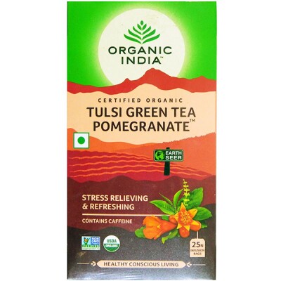 ORGANIC INDIA GREEN TEA POMEGERANTE 25 BAG/ ORGANIC INDIA Green tea with Tulsi with pomegerante 25 bags